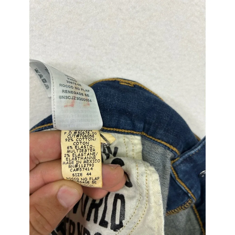 Streetwear True Religion Mens 44 Blue Rocco No Flap Renegade SE Distressed Jeans